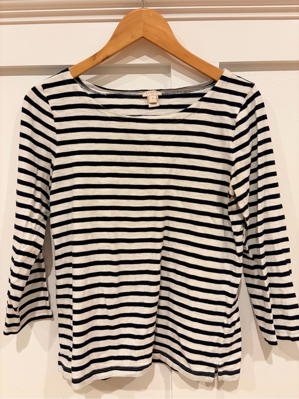 J. Crew Navy and White Striped Boatneck Long Sleeve Tee